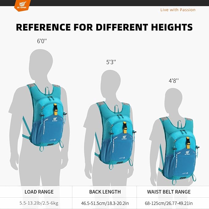 SKYSPER Small Hiking Backpack - 15L Travel Daypack Lightweight Bag Water Resistant Hiking Backpacks