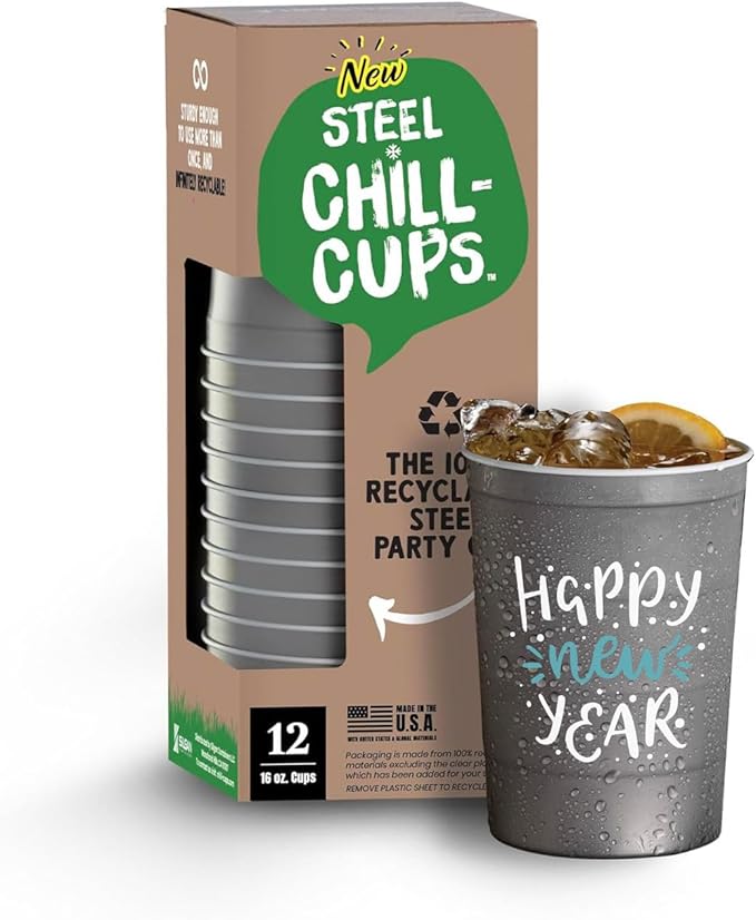 16 oz. Party Cups 'Happy New Year' Champagne Design for Cold Drinks, Durable, Disposable