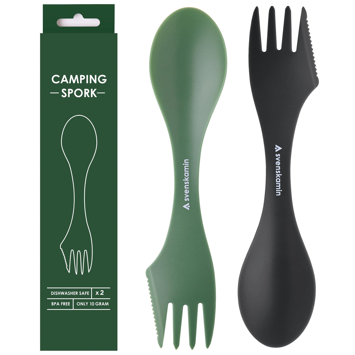 Reusable Camping Spork Set 2-Pack - 3-in-1 Travel Sporks, Lightweight Durable Utensils & Silverware