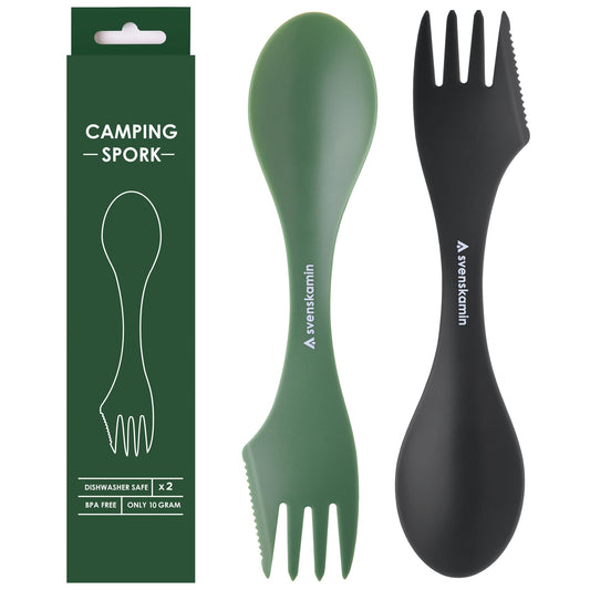 Reusable Camping Spork Set 2-Pack - 3-in-1 Travel Sporks, Lightweight Durable Utensils & Silverware
