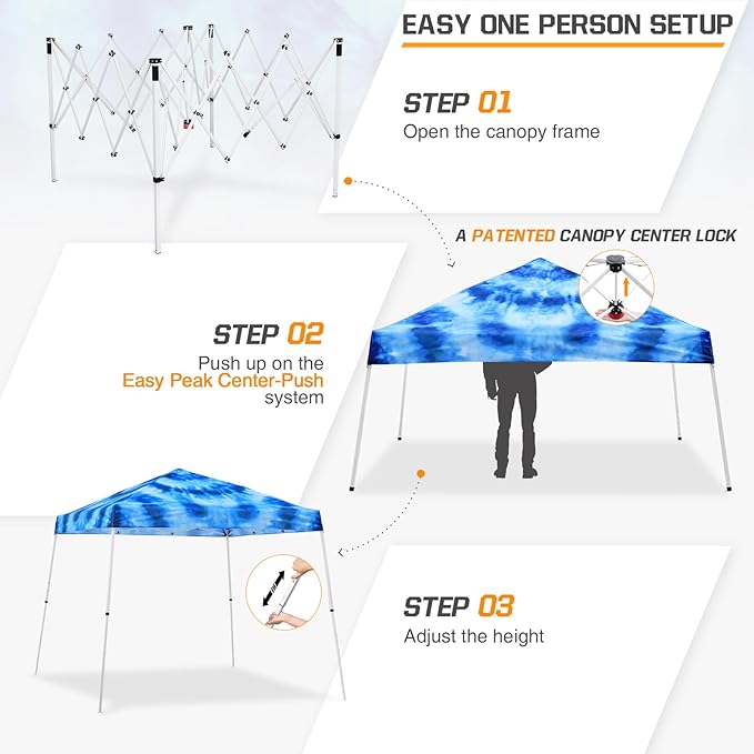 EAGLE PEAK 10x10 Slant Leg Pop-up Canopy Tent Easy One Person Setup Instant Outdoor Beach Canopy