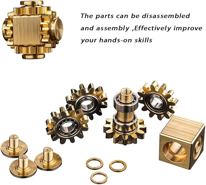 Pure Brass Cube Gears Linkage Anti-Anxiety Fidget Spinner Toy,Metal DIY EDC Meditation Break Bad