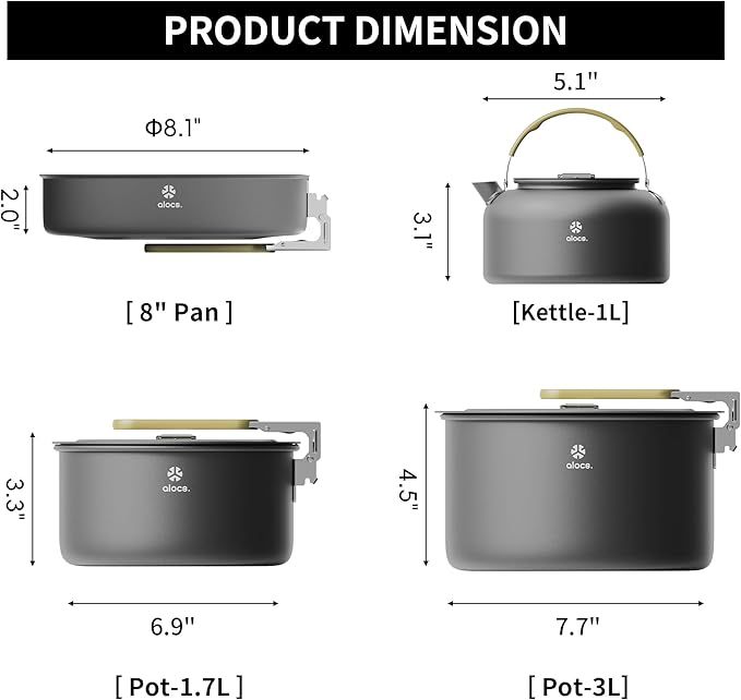 Alocs Camping Cookware, Portable Non-Stick Camping Pan Set with Enhanced Handle, Ideal for Outdoor