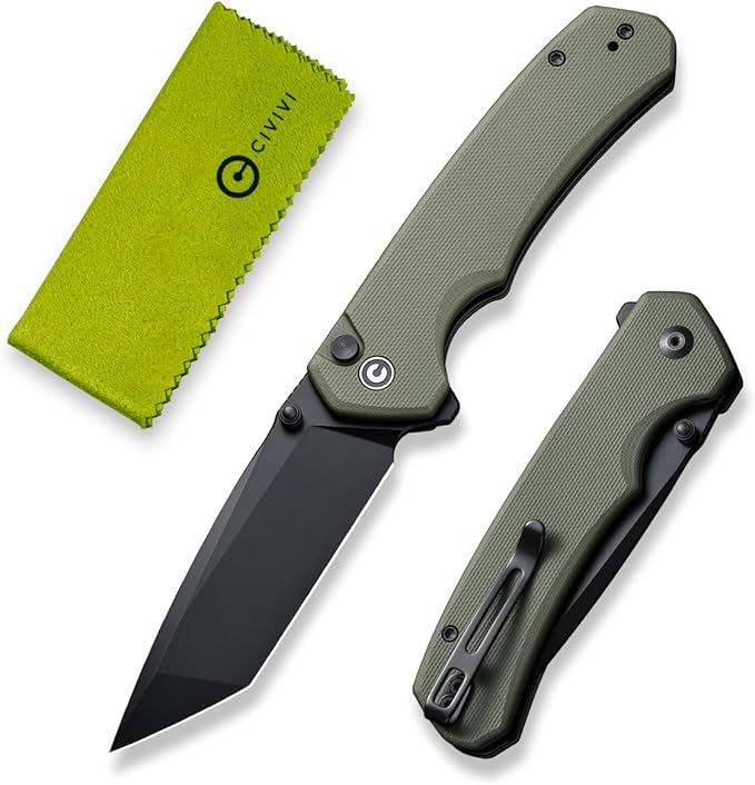 CIVIVI Brazen Folding Knife, Button Lock Pocket Knife with 3.46'' Swedish 14C28N Tanto Blade