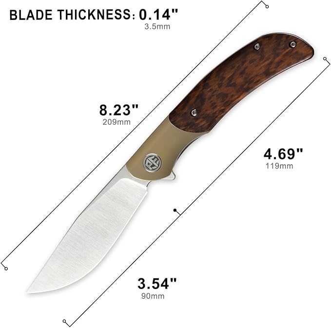 Petrified fish PFP09 Hourglass Folding Knife,3.54" K110 Steel Satin Blade, 3.88oz Titanium and