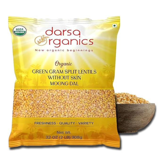 Darsa Organics Yellow Moong Dal (Split Yellow Mung Beans) 2 lb - USDA Organic, Non-GMO