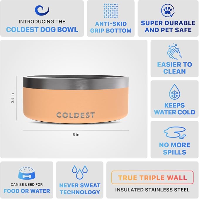 Coldest Dog Bowl - Anti Rust Metal, Non Slip, 3 Layers Insulated Stainless Steel Dog Bowls - Spill
