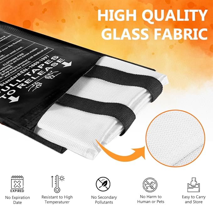 SAFECASTLE Emergency Fire Blanket 59"x59" Large Size, 2 Pack Fire Retardant Blanket with Fireproof