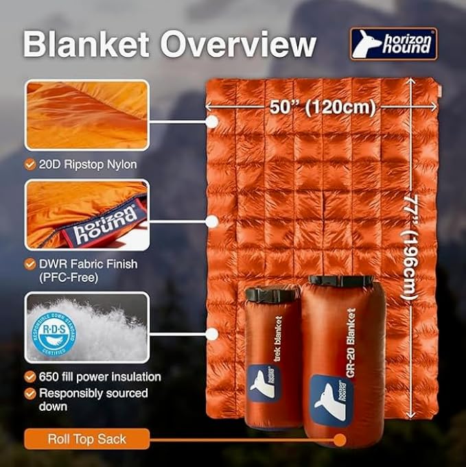 Horizon Hound Down Camping Blanket - Outdoor Travel Quilt | Sustainable, Insulated, Lightweight &