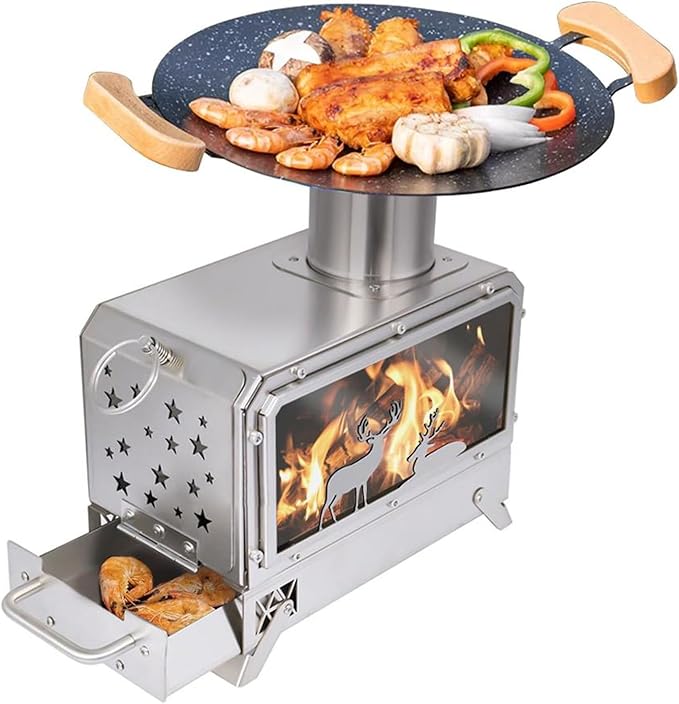 Portable Outdoor Camping Stove Stainless Steel Stove for Outdoor Cooking Heating & Fishing BBQ