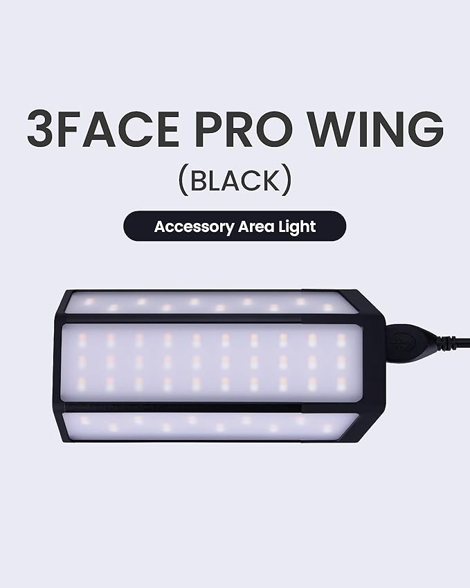 Claymore 3Face Pro Wing (Black) - Rechargeable Surface Area Light Bar for Camping, Tents, Canopies