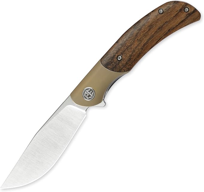 Petrified fish PFP09 Hourglass Folding Knife,3.54" K110 Steel Satin Blade, 3.88oz Titanium and