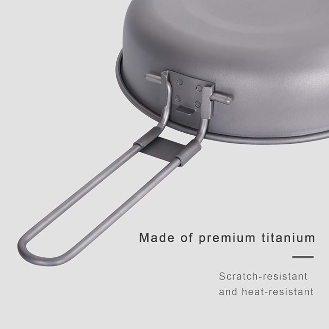 Boundless Voyage Ultra-light Titanium Frying Pan with Folding Handle Outdoor Camping Skillet