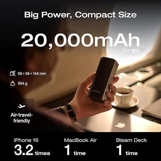 EF ECOFLOW Rapid Pro Power Bank 20000mAh, 230W Max Output with 100W Built-in Cable, 4-Port Portable