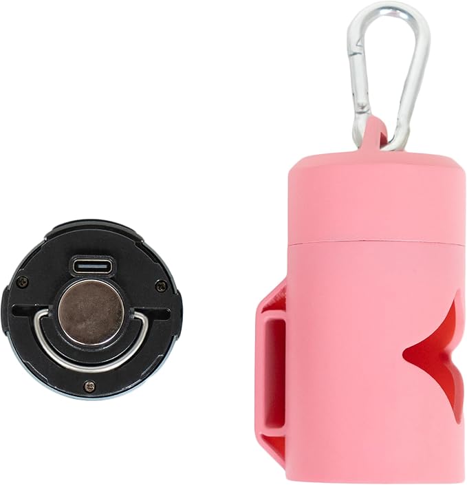 Lumi Dog Waste Bag Holder with LED Flashlight, Hands-Free Dog Walking Accessory with Carabiner Clip