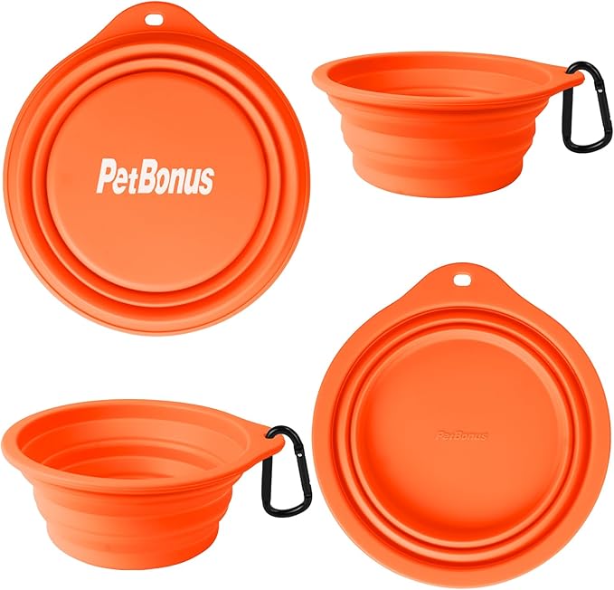 PetBonus 2-Pack Silicone Collapsible Dog Bowls, BPA Free Dishwasher Safe, Portable Foldable