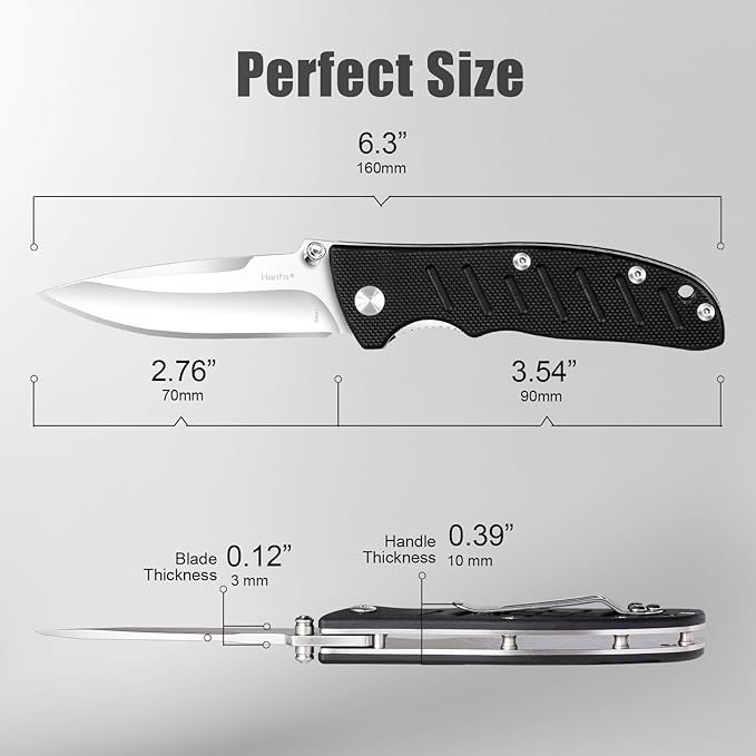 Harita Pocket Knife Folding EDC Knife with Belt Clip, 2.76 inch 8Cr13MoV Straight Edge Blade, G10