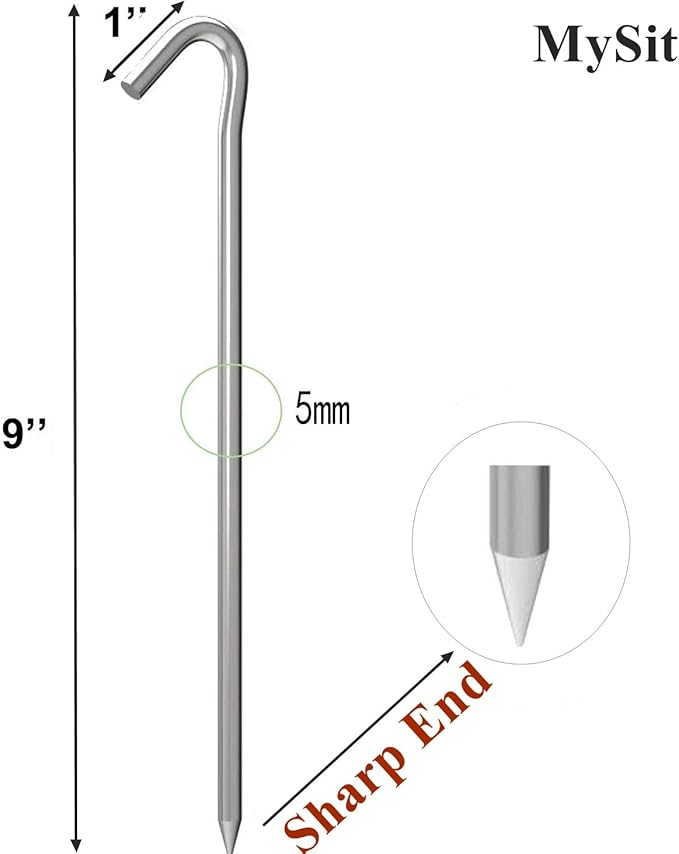 MySit 9" Tent Stakes, Metal Inflatables Stakes 60 Pack, Heavy Duty Galvanized Tent Stakes Metal