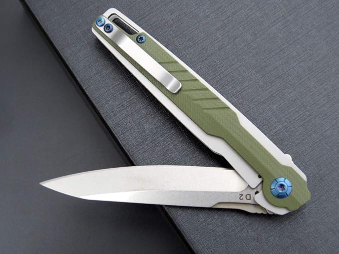Eafengrow EF942 EDC Folding Knife, D2 Steel Blade Titanium Plating & G10 Handle,Pocket Clip with