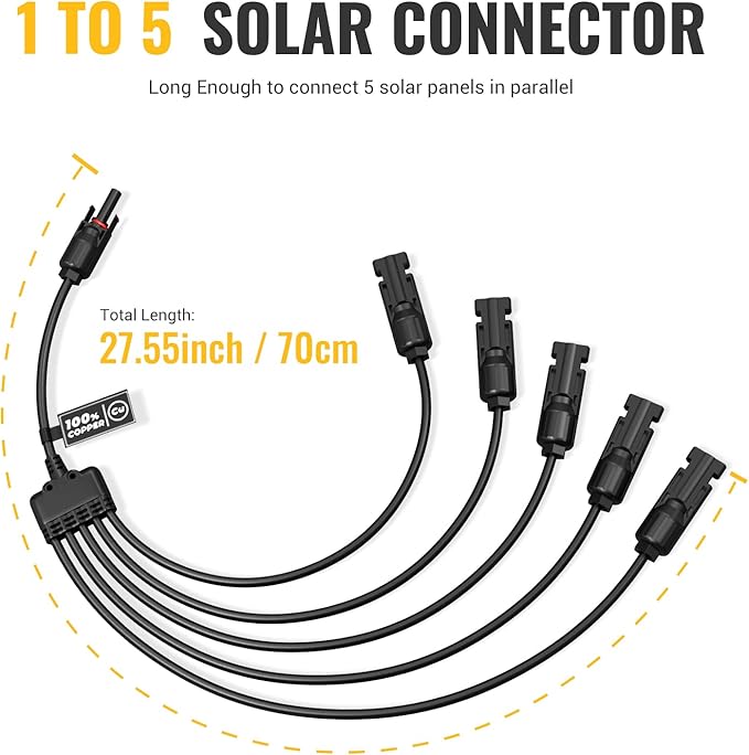 BougeRV Solar Y Connector Solar Panel Parallel Connectors Extra Long 1 to 5 Solar Branch PV Adapter
