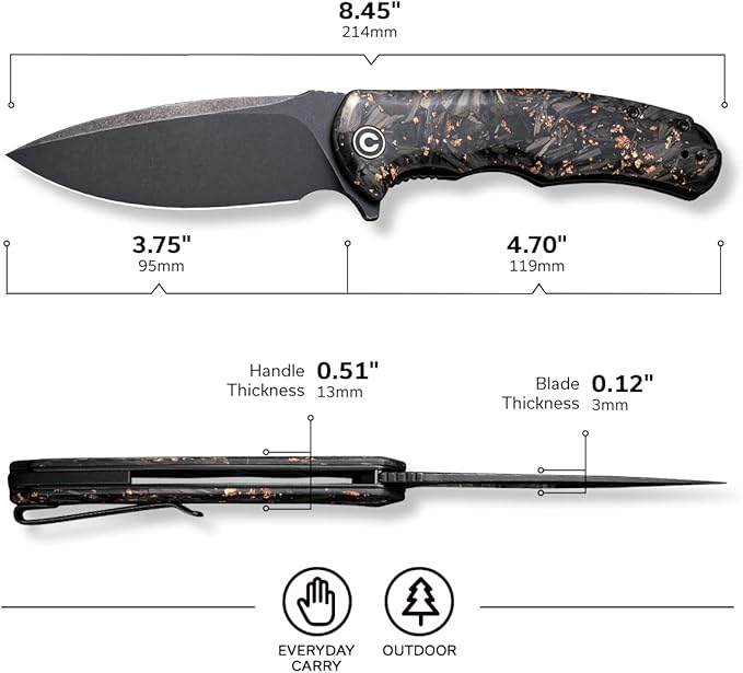 CIVIVI Folding Pocket Knife- Praxis Flipper Liner Lock Knife, 3.75" Black Stonewashed Blade