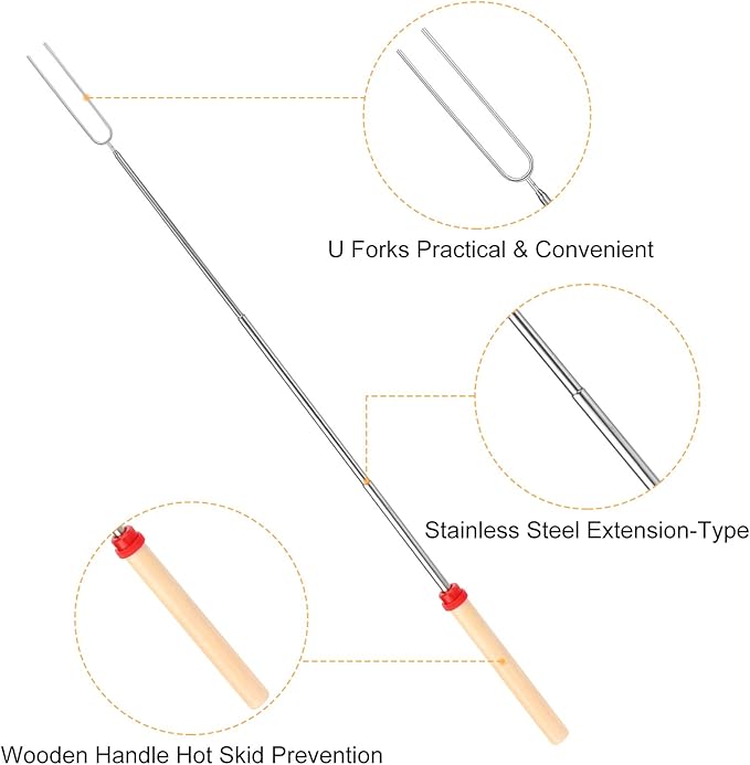 8 PCS Marshmallow Roasting Sticks, Telescoping Smores Sticks for Open Fire Pit, 32 Inch Long
