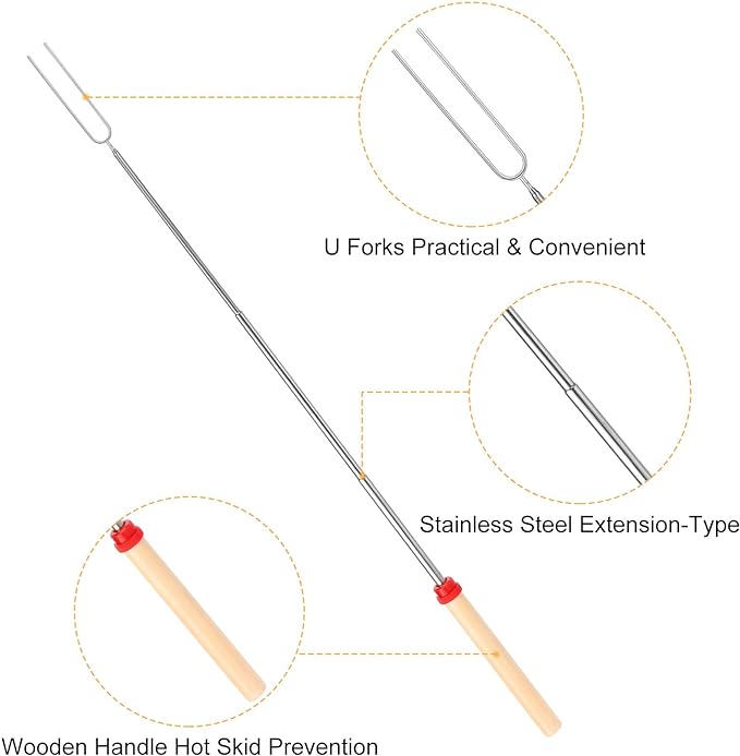Marshmallow Roasting Sticks, Telescoping Smores Sticks for Open Fire Pit, 32 Inch Long Marshmallow