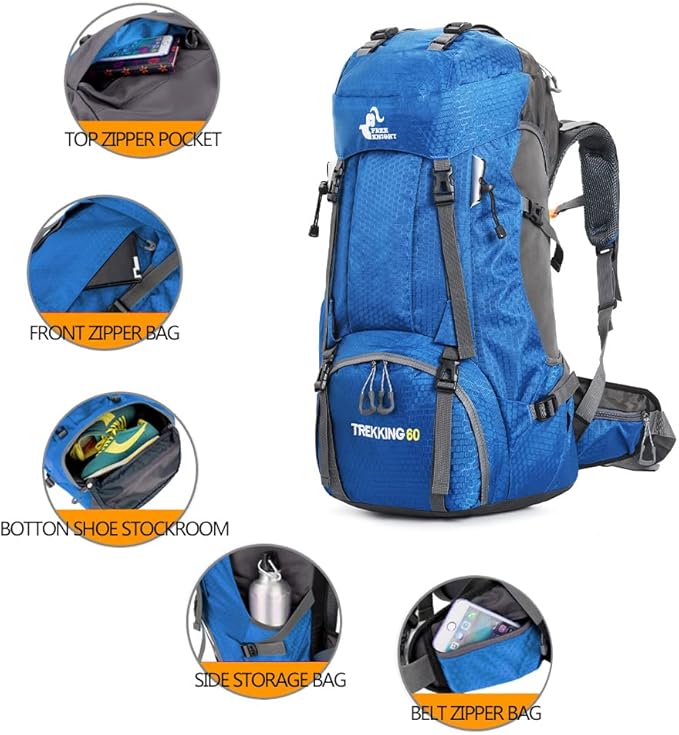 Bseash 60L Waterproof Hiking Camping Backpack with Rain Cover, Large Outdoor Sport Travel Daypack