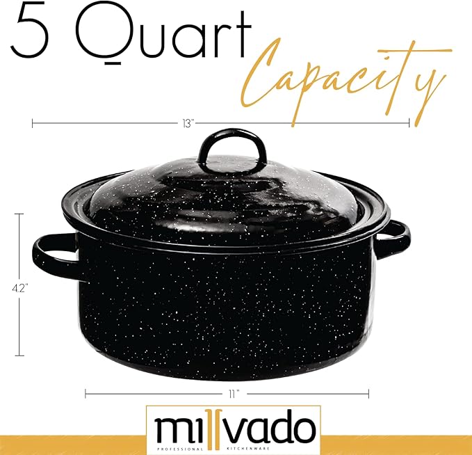 Granite 5 Qt Stockpot, Nonstick Soup Pot With Lid, Speckled Enamel Ware Cookware, Large Stock Pot