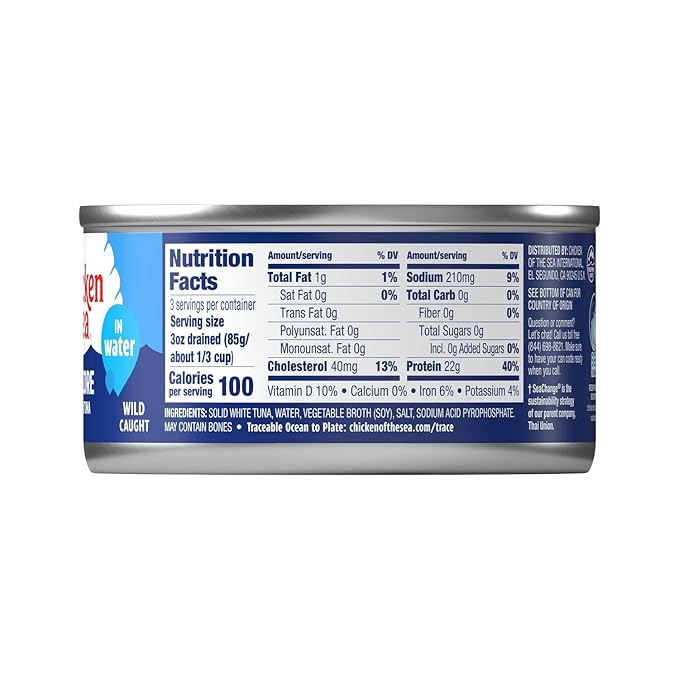 Chicken of the Sea Solid White Premium Albacore Tuna in Water, Wild Caught Tuna, 12 oz. Can (Pack