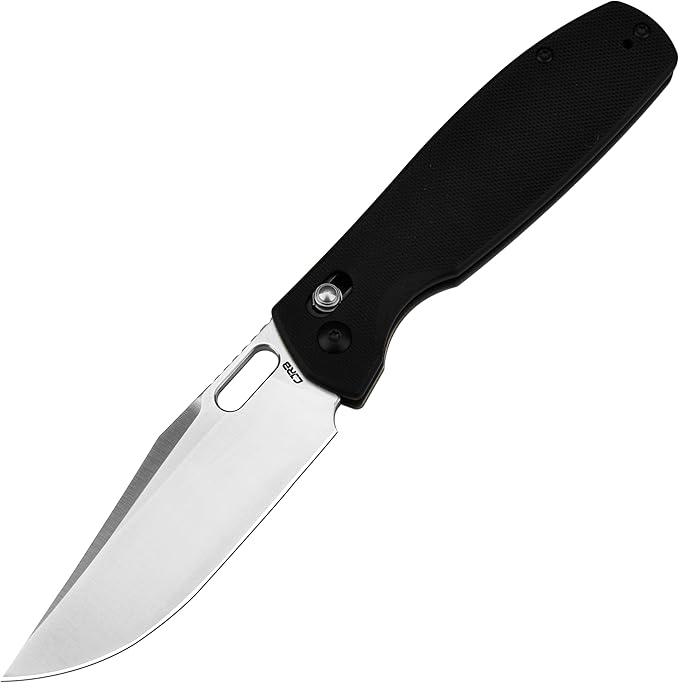 CJRB Prado Folding Pocket Knife 3.76" AR-RPM9 Sand Polish Steel Blade Black G10 Handle Crossbar