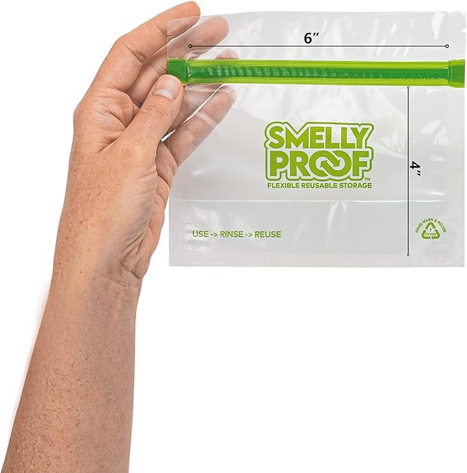 Smelly Proof 50pk Stand-Up Reusable Food Storage Bags - US Made, BPA FREE, NO PEVA, Clear 3 mils