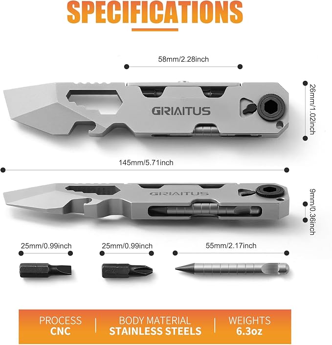 EDC Pry Bar Multitool with Bi-Directional Ratchet Screwdriver & Everlasting Pen, Wrenches, Crowbar