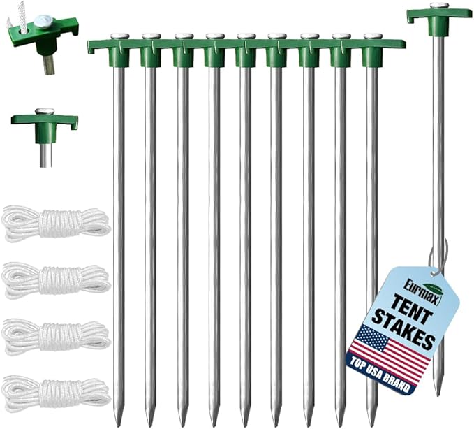 Eurmax USA Galvanized Non-Rust Camping Family Tent Pop Up Tent Stakes Canopy Anchors Heavy Duty