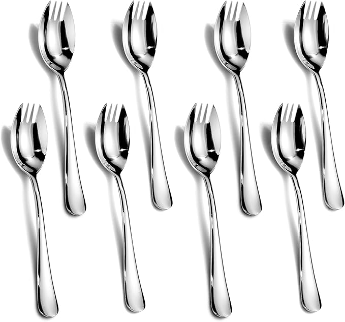Alata Sporks, 8-Pack Food-grade Stainless Steel Sporks, 7.4 Inches Long Handle Salad Forks For