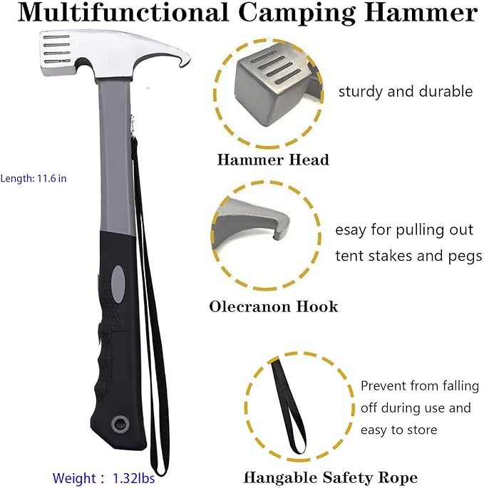 10 Pcs Heavy Duty Tent Stakes and Camping Hammer Set,10in Metal Tent Stake for Lawn,Ground and