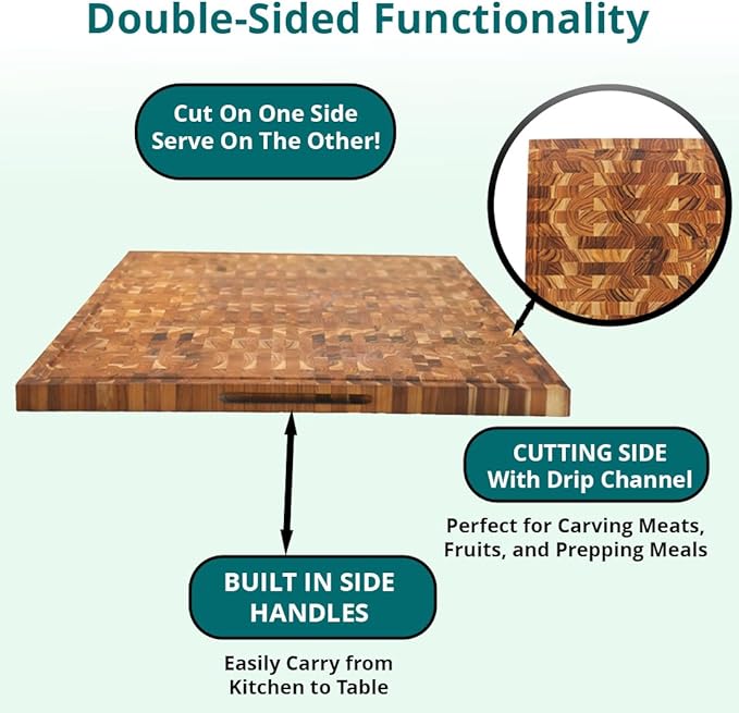 EcoDecors FSC Certified Solid Teak Cutting Board 40x28, XL Reversible End Grain Butcher Block for