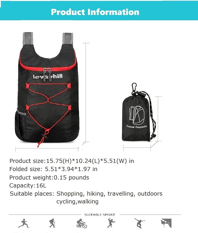 16L Lightweight Foldable Hiking-Backpack Small Packable-Daypack For Travel,Ultralight