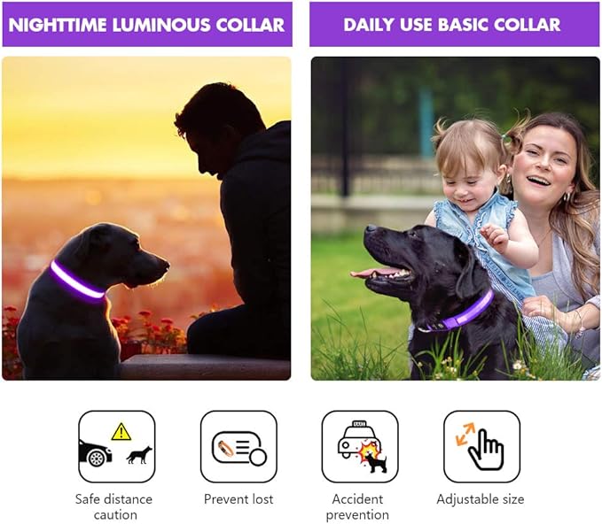 MASBRILL Light Up Collar, LED Rechargeable Glow Flashing Night Collar, Waterproof, 4 Colors, 3