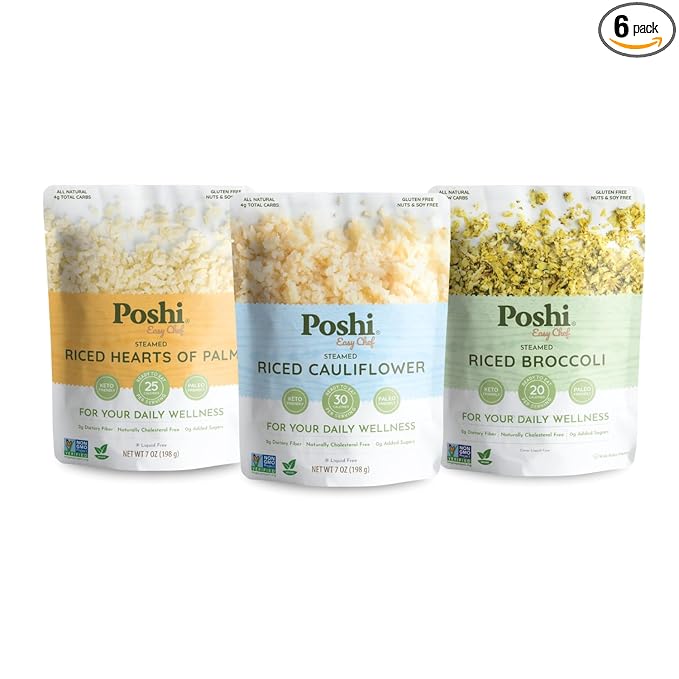 POSHI Riced Vegetables Variety Pack | Ready to Eat, All Natural, Non GMO, Low Calorie + Carb