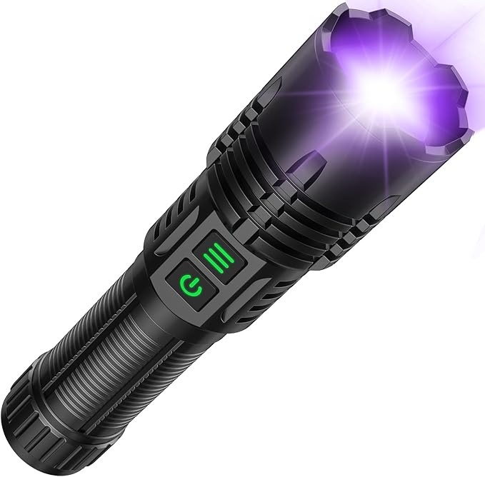 AdamStar UV&High Lumens Flashlight Rechargeable, 2-in-1 Powerful Blacklight LED Flashlight Tactical