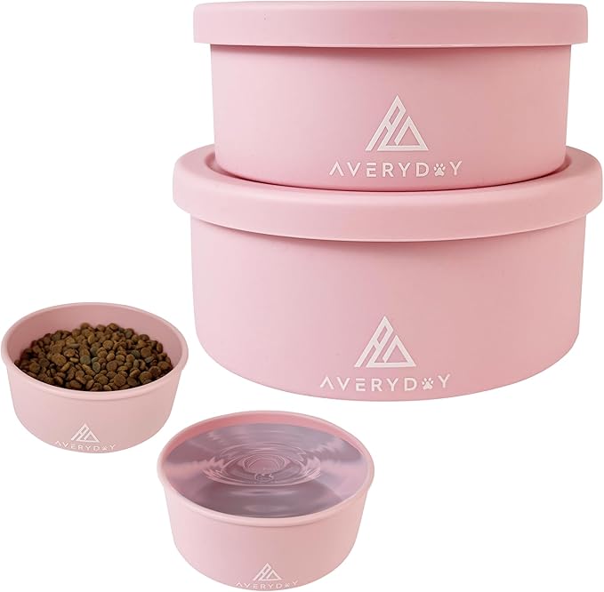 AVERYDAY 50 Oz Travel Dog Bowls with Lids, 2-in-1 Portable Pet Bowls for Food and Water, Leakproof
