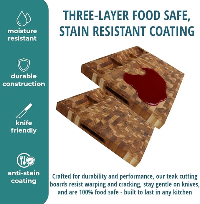 EcoDecors FSC Certified Solid Teak Wood Cutting Board 24x18, Large End Grain Butcher Block with