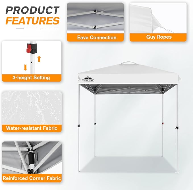 EAGLE PEAK Pop Up Canopy Tent with Wheeled Carry Bag, 8 Stakes, 4 Ropes, Easy Set Up Tent Canopy