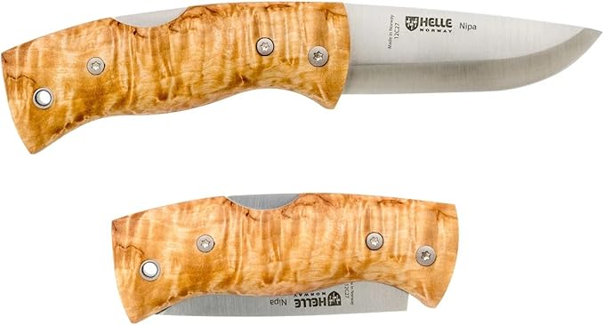 HELLE Knives - Nipa - Mid-Size Folding Knife - 2.72" Stainless Steel Blade with Hand-Sanded Curly