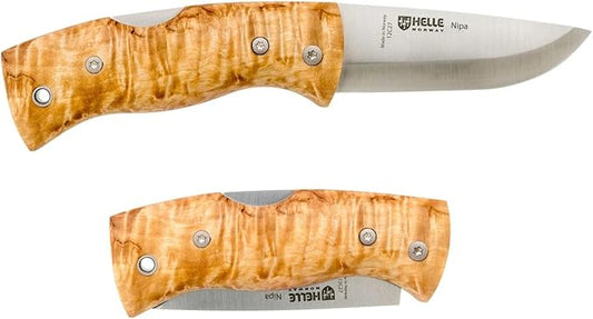 HELLE Knives - Nipa - Mid-Size Folding Knife - 2.72" Stainless Steel Blade with Hand-Sanded Curly