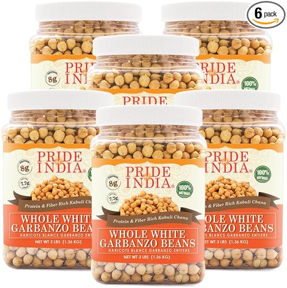 Pride Of India - PACK of 6 - Indian Whole White Garbanzo Beans 10mm - Protein & Fiber Rich Kabuli