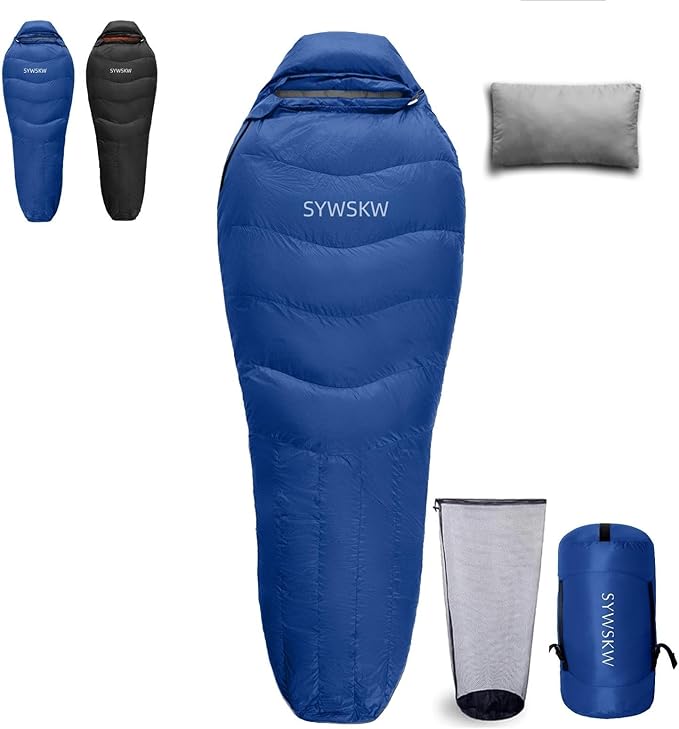 Down Sleeping Bag with Pillow, Lightweight Wide Sleeping Bag (86.6 in x 33.5 in) for Adults