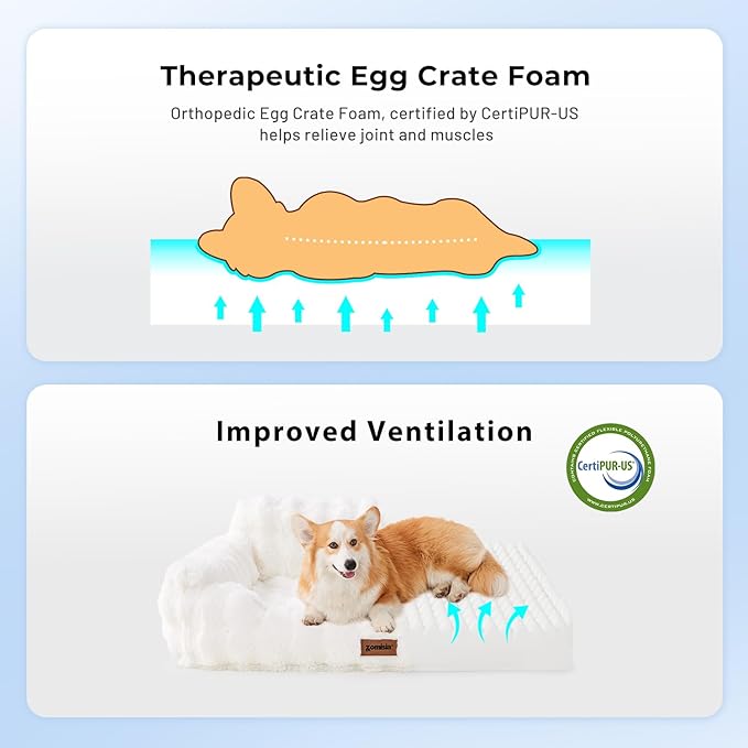Cat Couch Bed for Indoor Cats - Orthopedic Cat Sofa with Supportive Egg Foam, Fluffy Cute Faux Fur