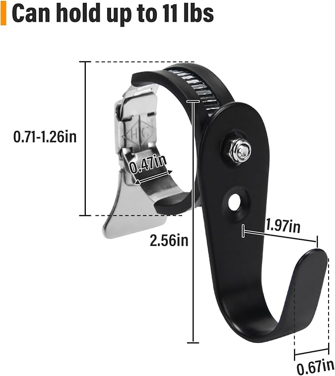 Tube Rod Hooks,Black Adjustable J-Hooks Made of Cold-Rolled Steel, for 0.71"-1.26" in (18-32mm)
